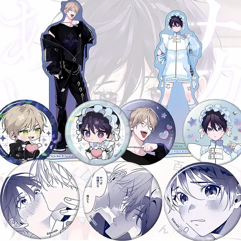 Anime Naka Made Aishite Soji Ikumi 15cm Acrylic Stand 6cm Badge Set HD Desktop Decor Independence Day Holiday Gift Keychain