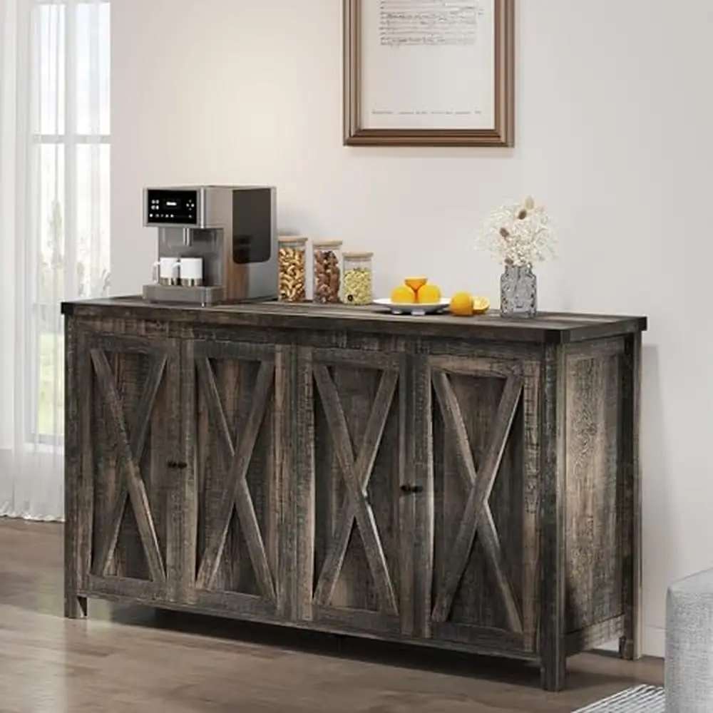 Farmhouse Buffet Cabinet with Adjustable Shelf 55'' Large Storage Cabinet Wood Coffee Bar Cabinetmultipurpose Sideboard Cabinet