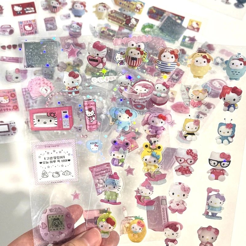 4 Pcs Hello Kitty Sticker Y2K Kitty Cat Kawaii Transparent Waterproof Sticker Anime Carton Accessory Gift for Girls