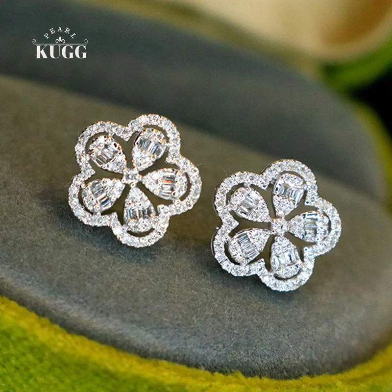 

KUGG серьги из 100% белого золота 18 карат, элегантные серьги-гвоздики в форме цветка, 0,32 карата, серьги-гвоздики со настоящим натуральным бриллиантом для женщин, изящные ювелирные изделия