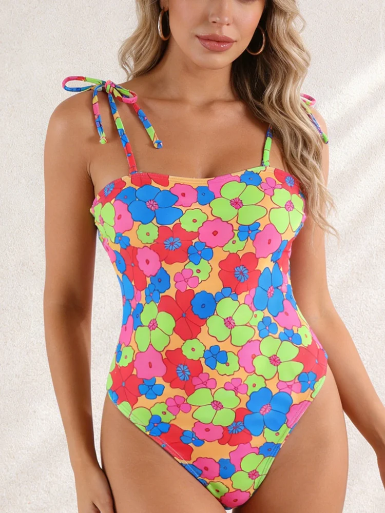 

Rinabe Colorful Flower Print Bikinis Sexy Swimwear Women Swimsuit 2026 Summer Biquini Mujer One-Piece Bathing Suit Beach Wear