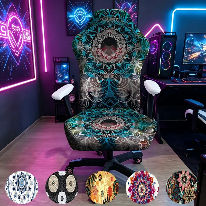 1PC Bohemian Mandala Gaming Chair Cover, E-sports Stretch Elastic Anti-Scratch Slipcover for Gamer & Office Chair