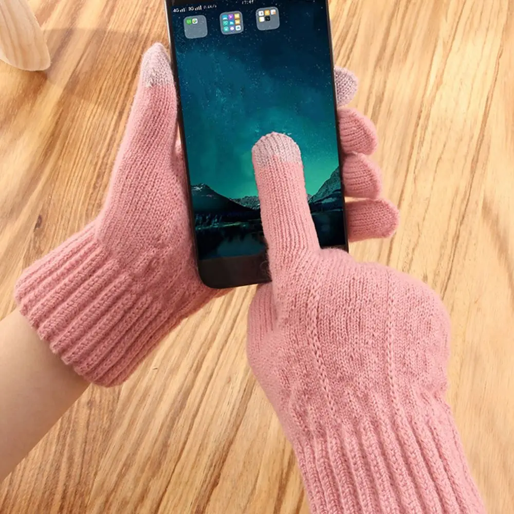 

Модные стильные толстые теплые женские вязаные перчатки, ветрозащитные уличные перчатки, сохраняющие тепло, сенсорный экран, мужские и женские варежки, подарки