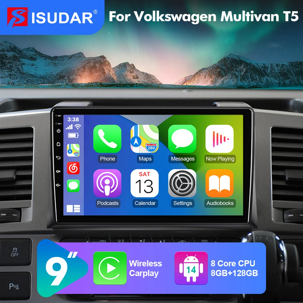 2026 NEW! 9 Inch ISUDAR Android 14 Car Radio For Volkswagen Multivan T5 2003-2015 Carplay Auto Stereo Camera 2 DIN 8 CORE WiFi 6