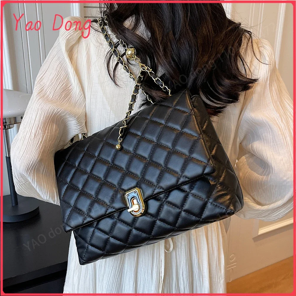 Yao dong burminsa acolchoado grande corrente sacos de ombro para as mulheres 2024 tendência designer crossbody sacos couro do plutônio senhoras bolsas blac