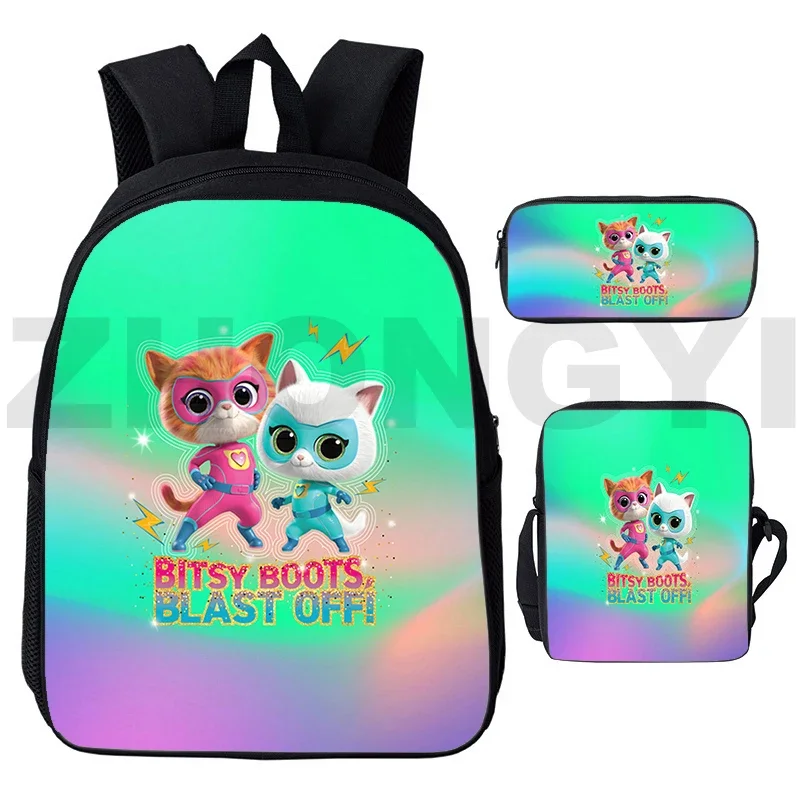 Anime Smile Kitties Cartoon Backpack for Primary Students, Canvas Travel, Laptop Business Rucksack, School, Funny, 3 Pcs Set