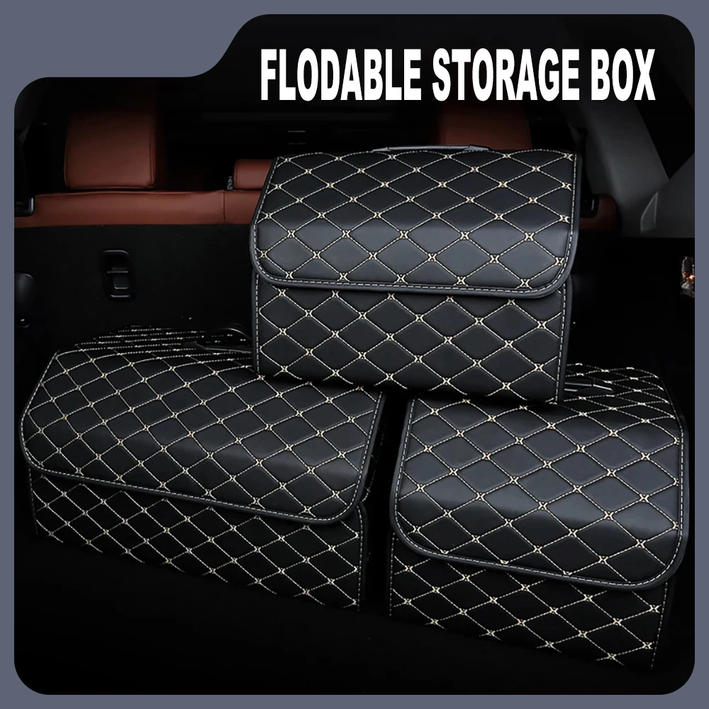 Car Trunk Organizer Box, Large Capacity, Auto Multiuse Tools, Storage Bag, Stowing, Tidying, Leather, Folding for Emergency