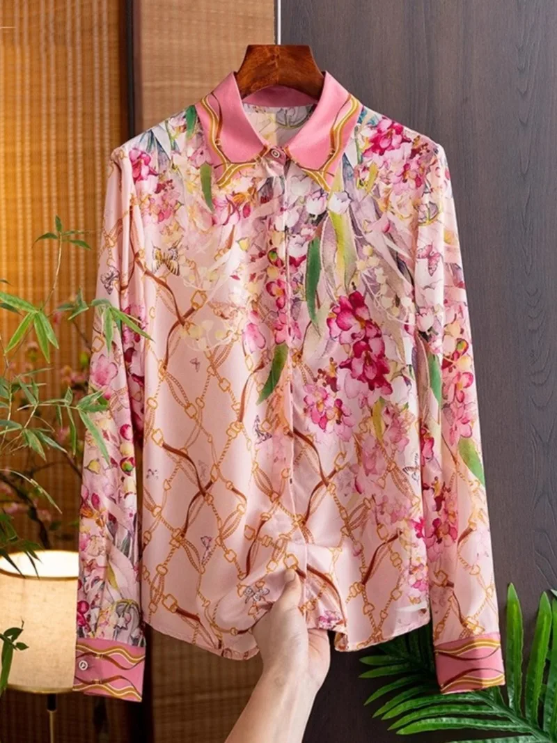 Vintage damesblouses bedrukte casual shirts mode losse zomer Koreaanse kleding lange mouwen satijnen damestops