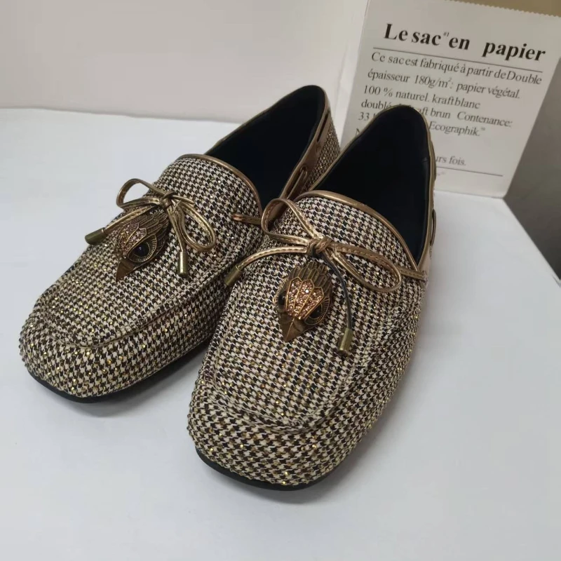 

Европейские и американские модные туфли с круглым носком, плоской подошвой, бантом и клипсой в форме орла, большие размеры, женские туфли для повседневной носки