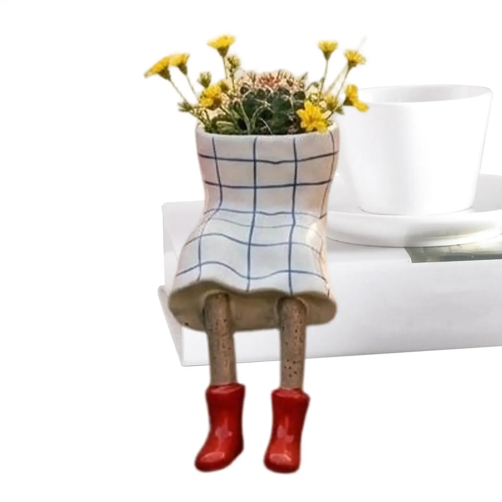 Resin Pot Plant Holder Creative Outdoor Planter Sitting Human-Shaped Modern Container Decorative For Orchid Cactus Monstera Aloe