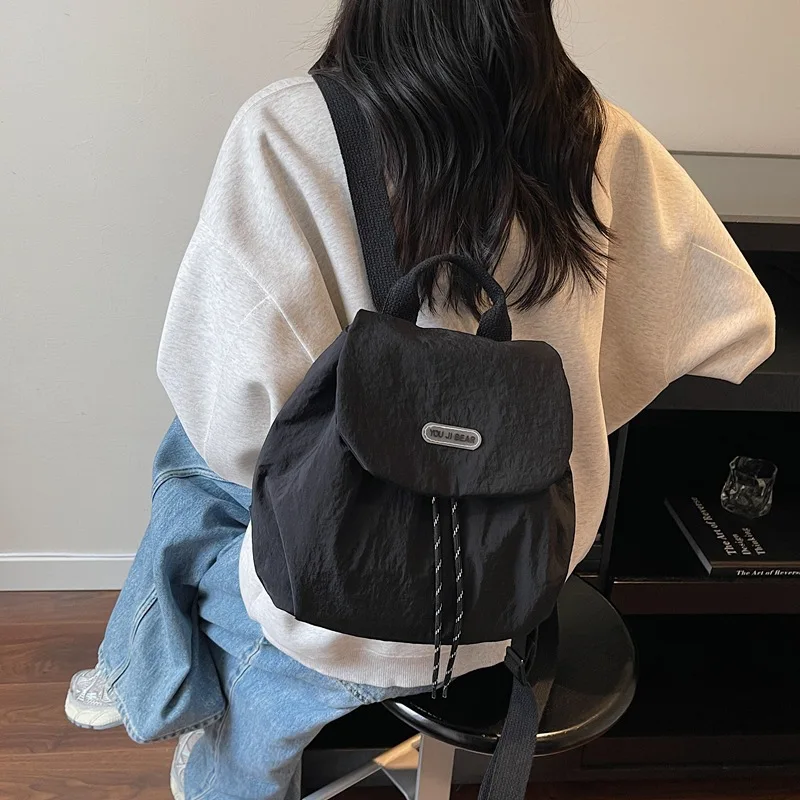 1pcs Soft Washed Fabric Korean Women Backpack Solid Color Large Storage Lightweight Travel Casual Daypack image 2