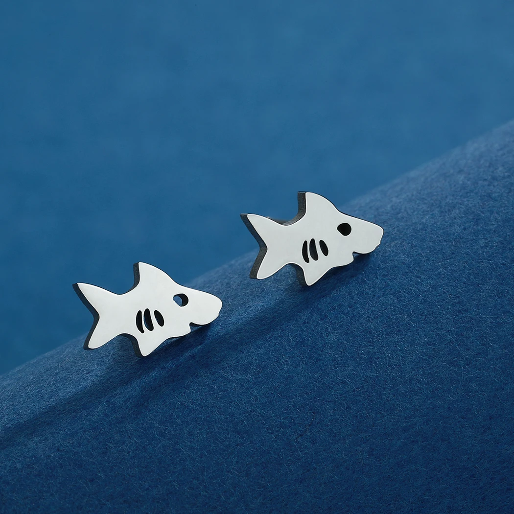 Chandler Baby Shark Stud Earrings Minimalist Dainty Small Sea Life Ocean Beach Summer Fish Gifts Cute Animal Skinny Adorable