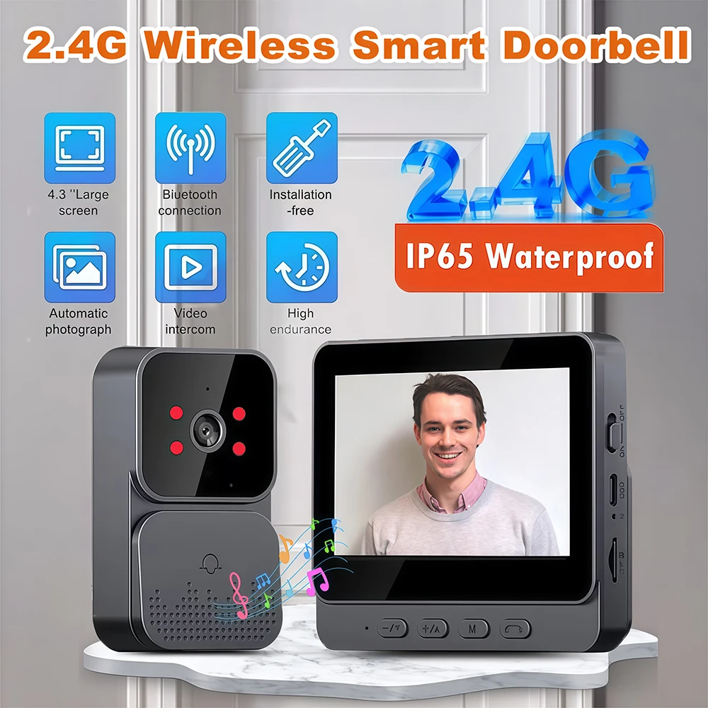 

Wireless Doorbell Camera 1080P Video Intercom Doorbell Waterproof 4.3in IPS Screen Home Security Door Bell IR Night Vision