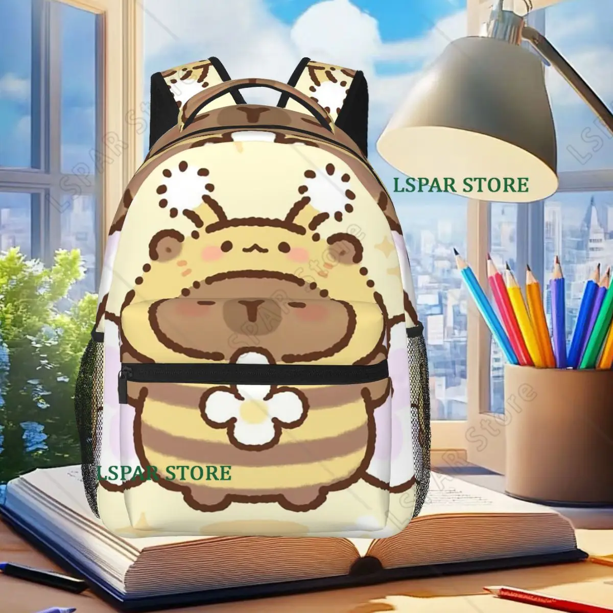 

Bee And Capybara Bee Cappy Backpack Student Boys Girls BookBag Children School Bag Laptop Shoulder Bags for Men Women