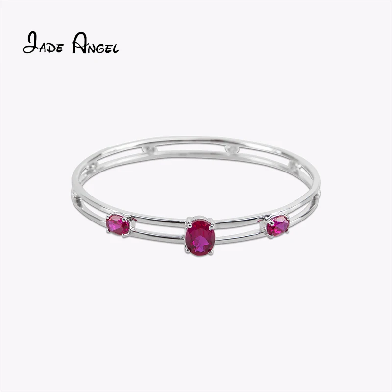 

JADE ANGEL Real 925 Sterling Silver Ruby Bracelets Zircon for Women Luxury Fine Engagement Jewelry Bangles