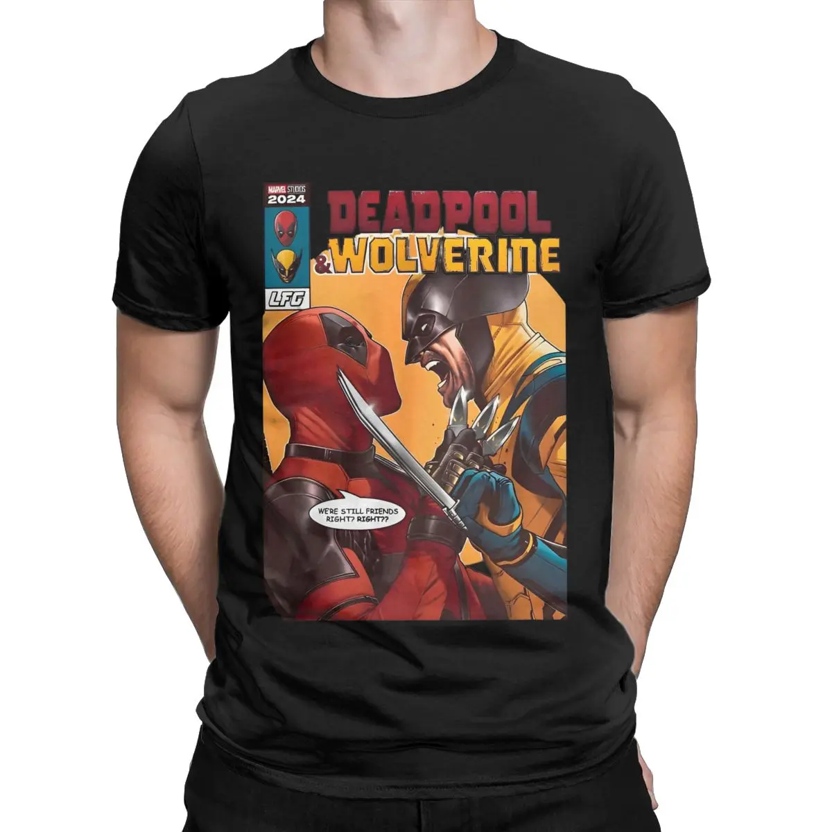 Deadpool & Wolverine Together T Shirts for Men Cotton Awesome T-Shirts Friendship Tee Shirt Short Sleeve Tops Plus Size