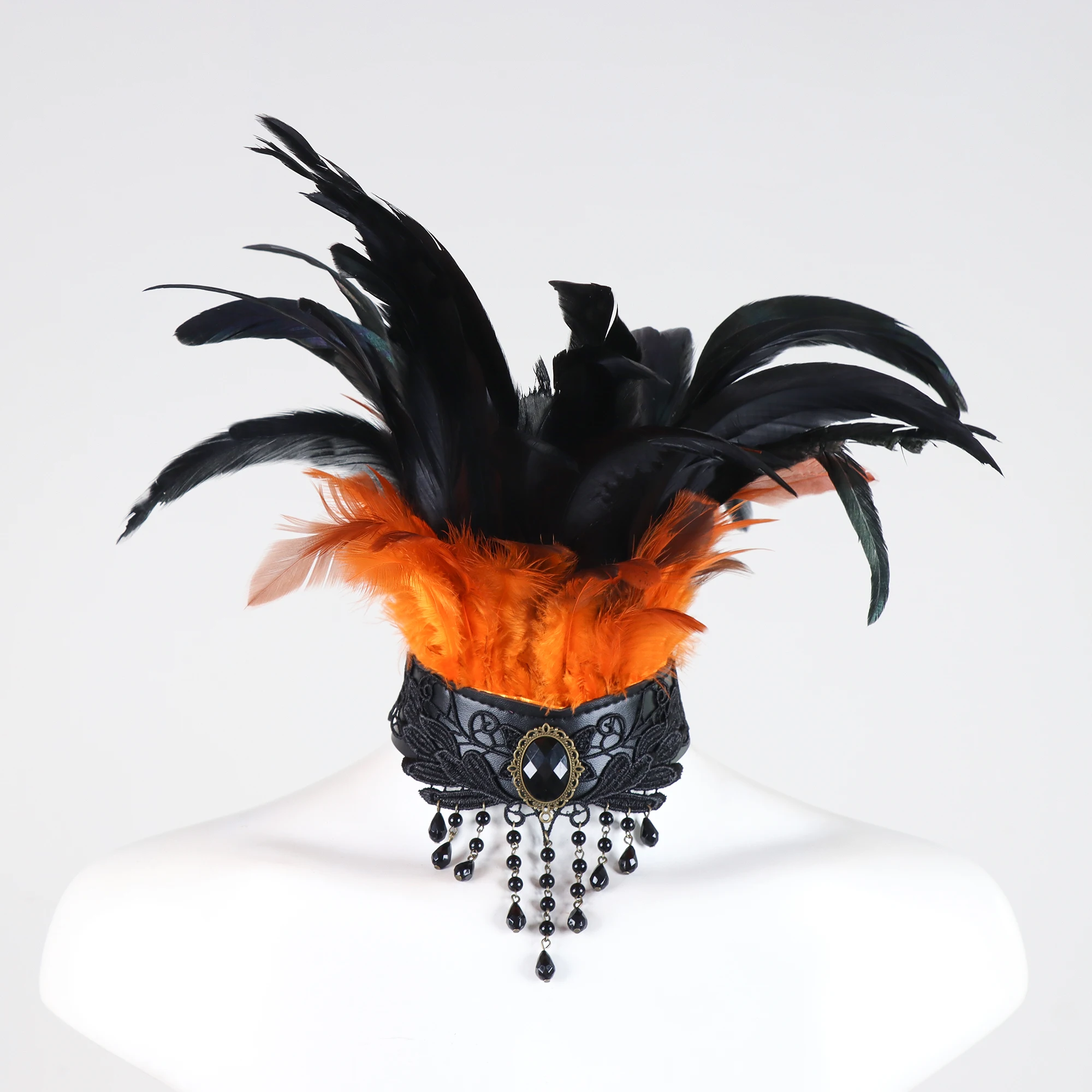 Feather Fake Collar, Neck Accessory Adjustable PU Leather with Feather Wrap Collar, Suitable for Cosplay and Halloween Party