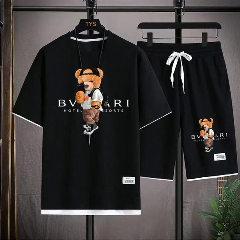2026 Summer New Men's Leisure Fashion Breathable Quick-Drying Loose Short-Sleeve T-Shirt and Shorts Sports Two-Piece Set view 2