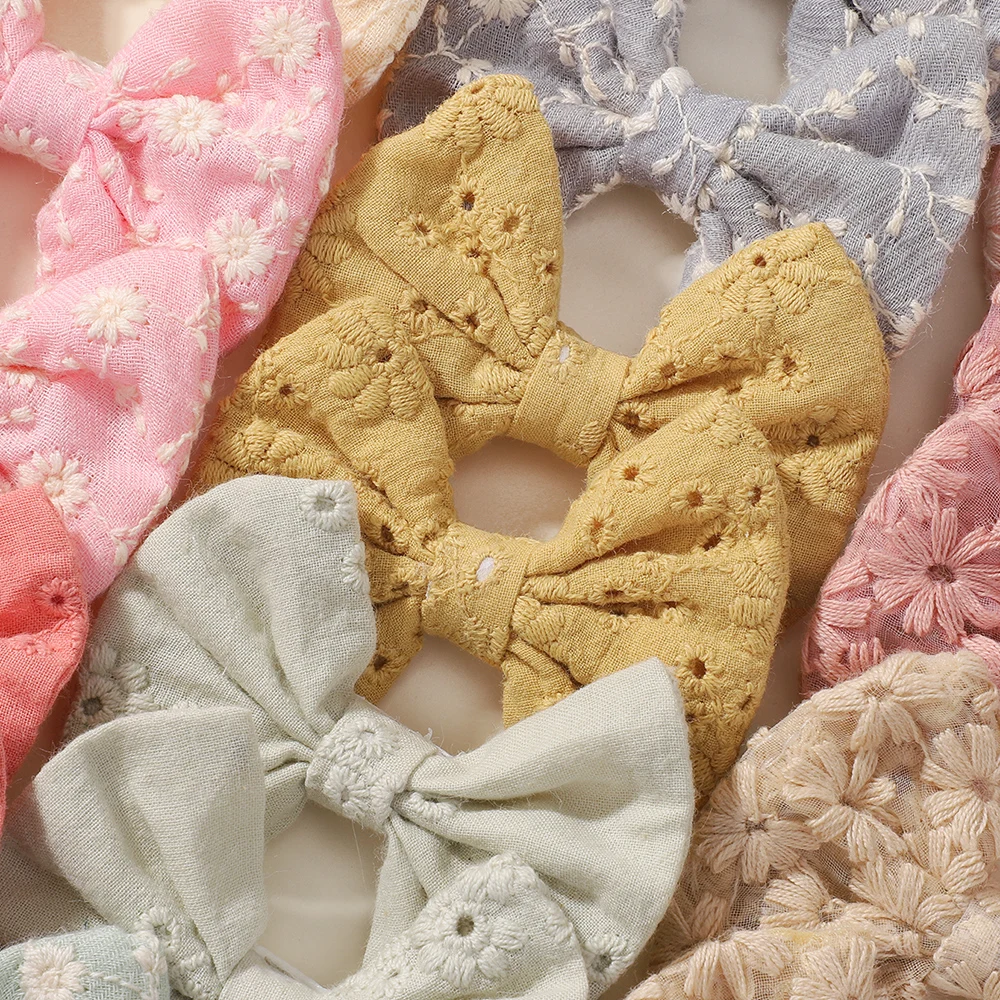 20 個刺繍花子供弓ヘアクリップかわいい綿ちょう結びヘアピン女の赤ちゃんバレッタ帽子ヘアアクセサリー