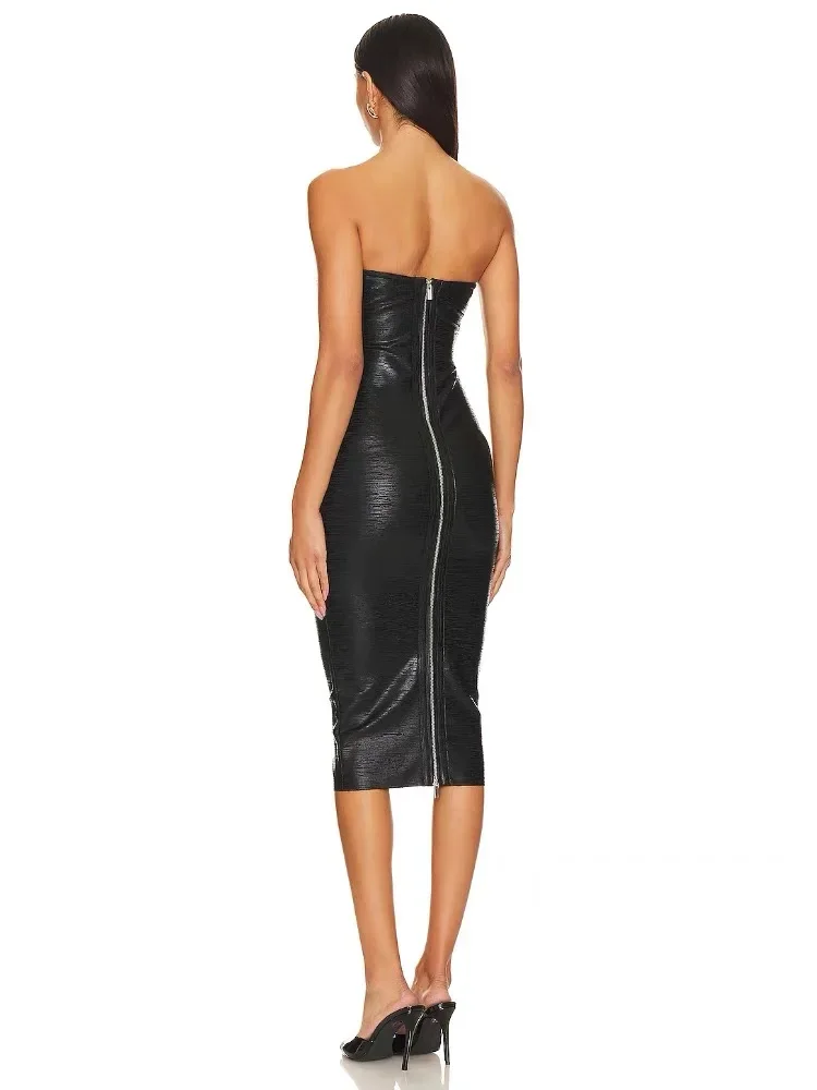 Abito dalla fasciatura aderente senza spalline sexy da donna in lamina nera Moda Festeggia il vestito da servizio fotografico di compleanno per feste serali