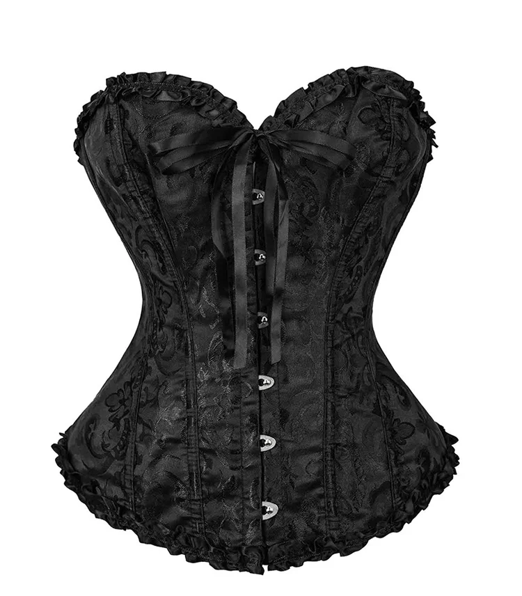 Damen-Bustier-Korsett im viktorianisch-gothischen Stil mit Jacquard-Vorderseite und Busk, Taillenformer für Halloween-Partys – Detail 3