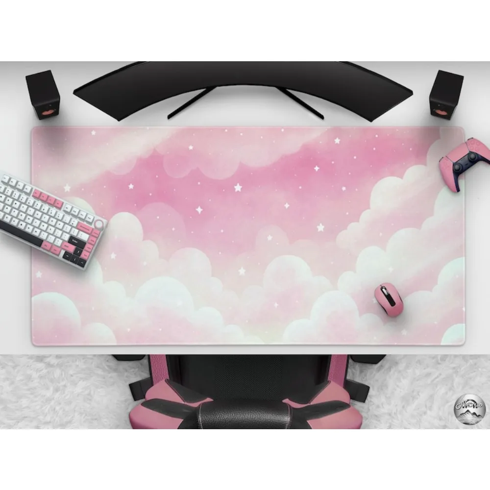 Pink & White Clouds Mousepad, Kawaii Clouds and Sky Gaming Mouse Pad, Desk Accessories Tapis De Souris Mat Alfombrillas Gaming