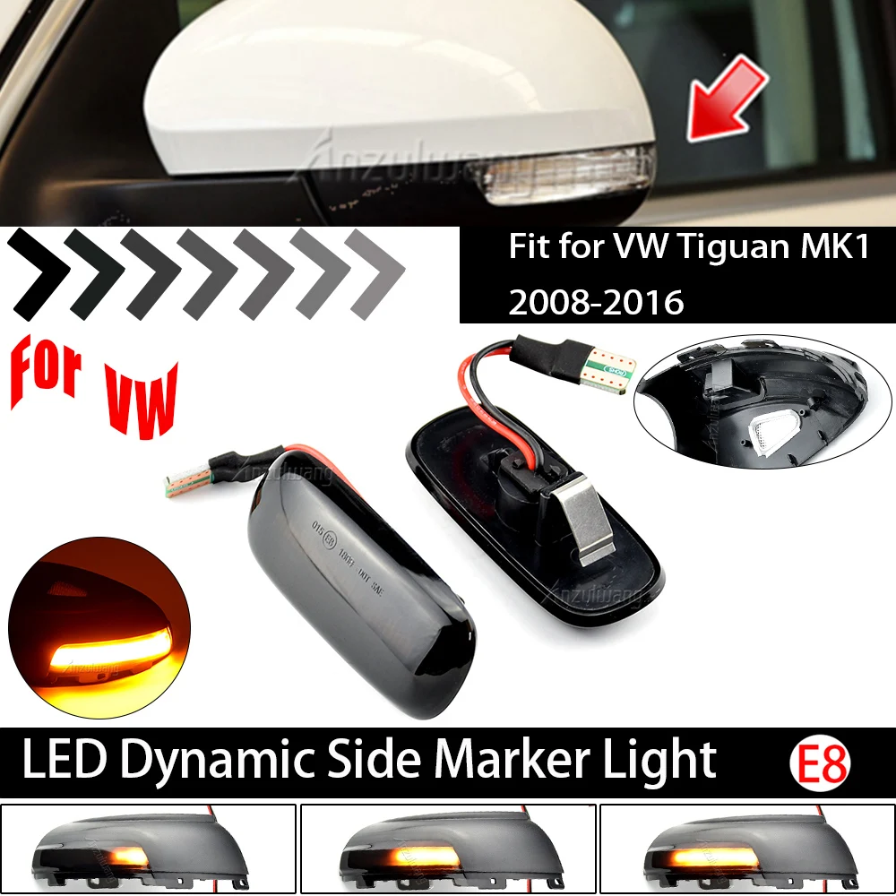 

2 шт. светодиодный динамический указатель поворота, подходит для VW Tiguan MK1 2008-2016, боковое зеркало заднего вида, мигалка, последовательный индикатор