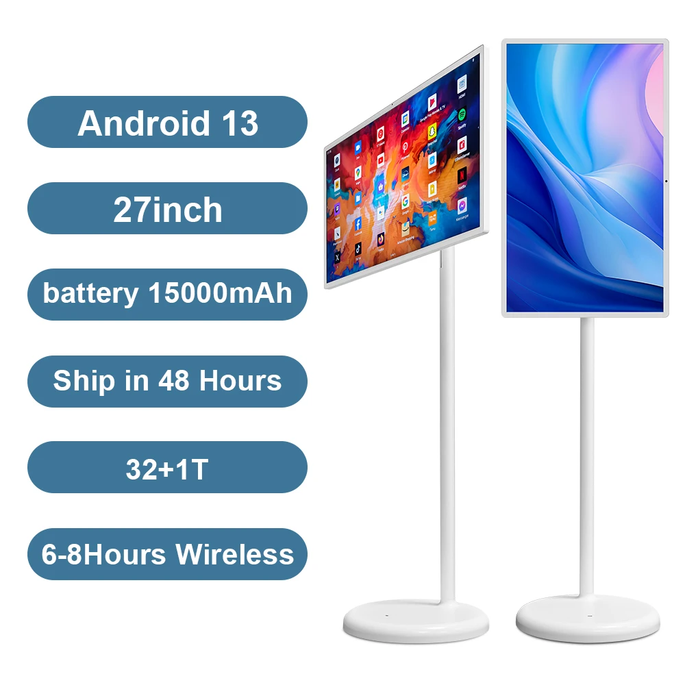 

Hot Selling 27\" Smart Portable TV Indoor Outdoor Android 10 With Lcd Touch Screen LED Backlight White Cabinet