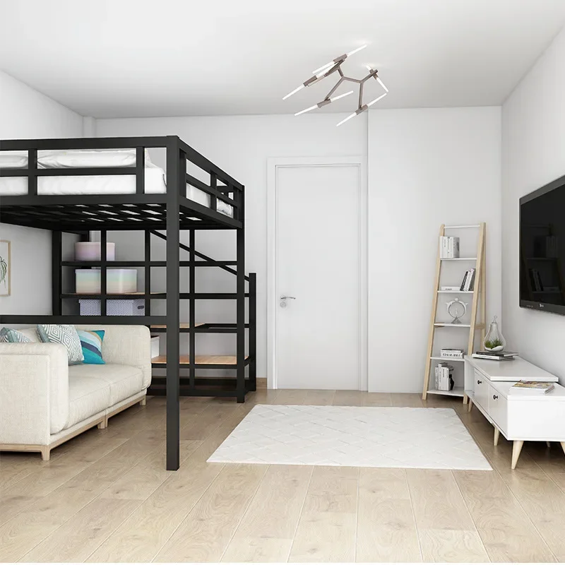 Double Loft Bed Frame Home Apartment Use Adult Loft Bunk Bed With Wardrobe Apartment Iron Multifunctional Floor Bed