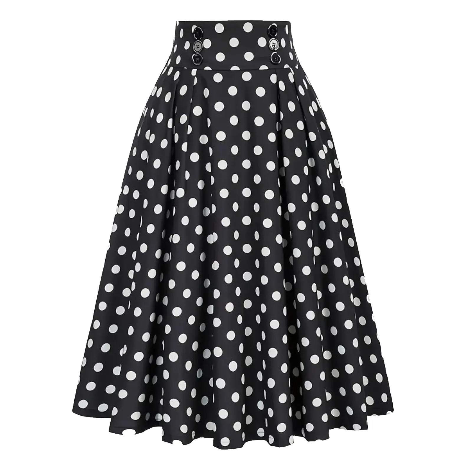 Fashion Spotted Printing Retro Ladies Skirts Casual Vintage Pleated Skirt Court Attire High Wasit A Line Midi Skirts For Women