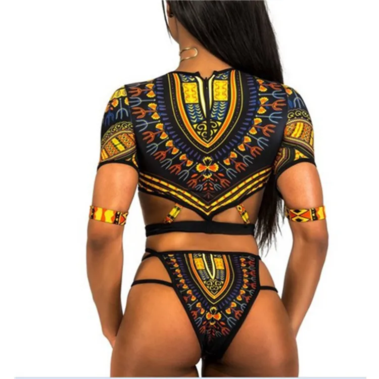 ملابس سباحة جديدة على الطراز العرقي لعام 2025 بيكيني نسائي أوروبي وأمريكي متعدد الحزام مطبوع بأكمام طويلة بيكيني بيكيني منقسم على الجنس