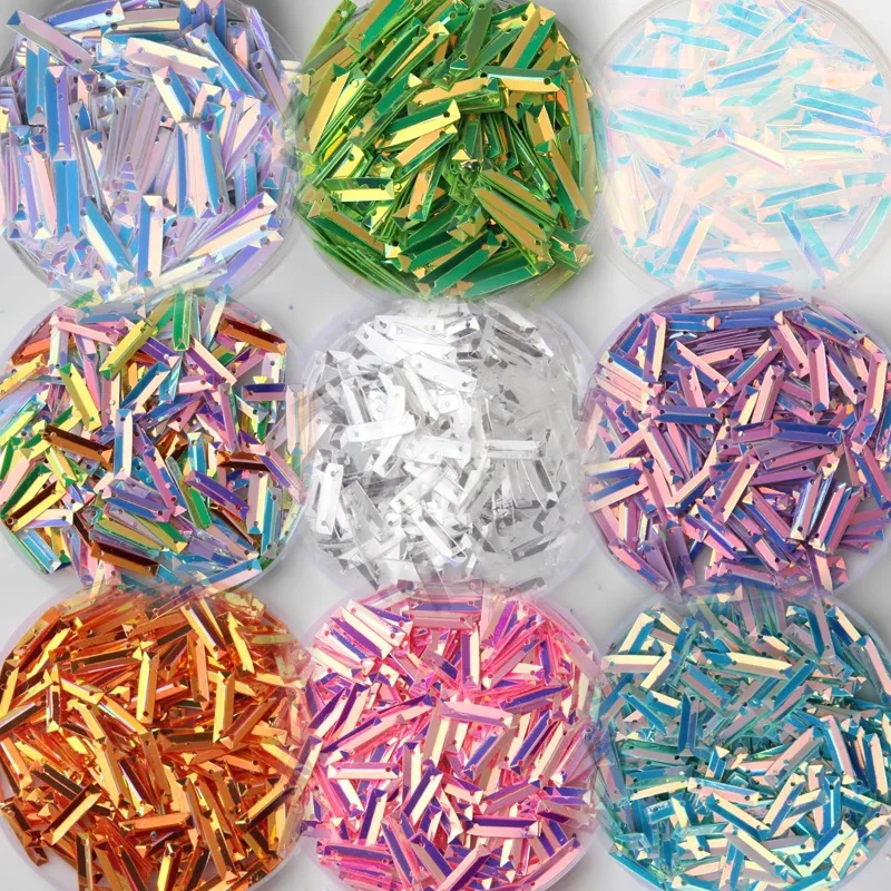 1000pcs 3*14mm PVC AB 3D Rectangle Sequin Beads Hole Sewing Wedding Dress Garment Bag Shoes Epoxy Resin Filler Stickers Making