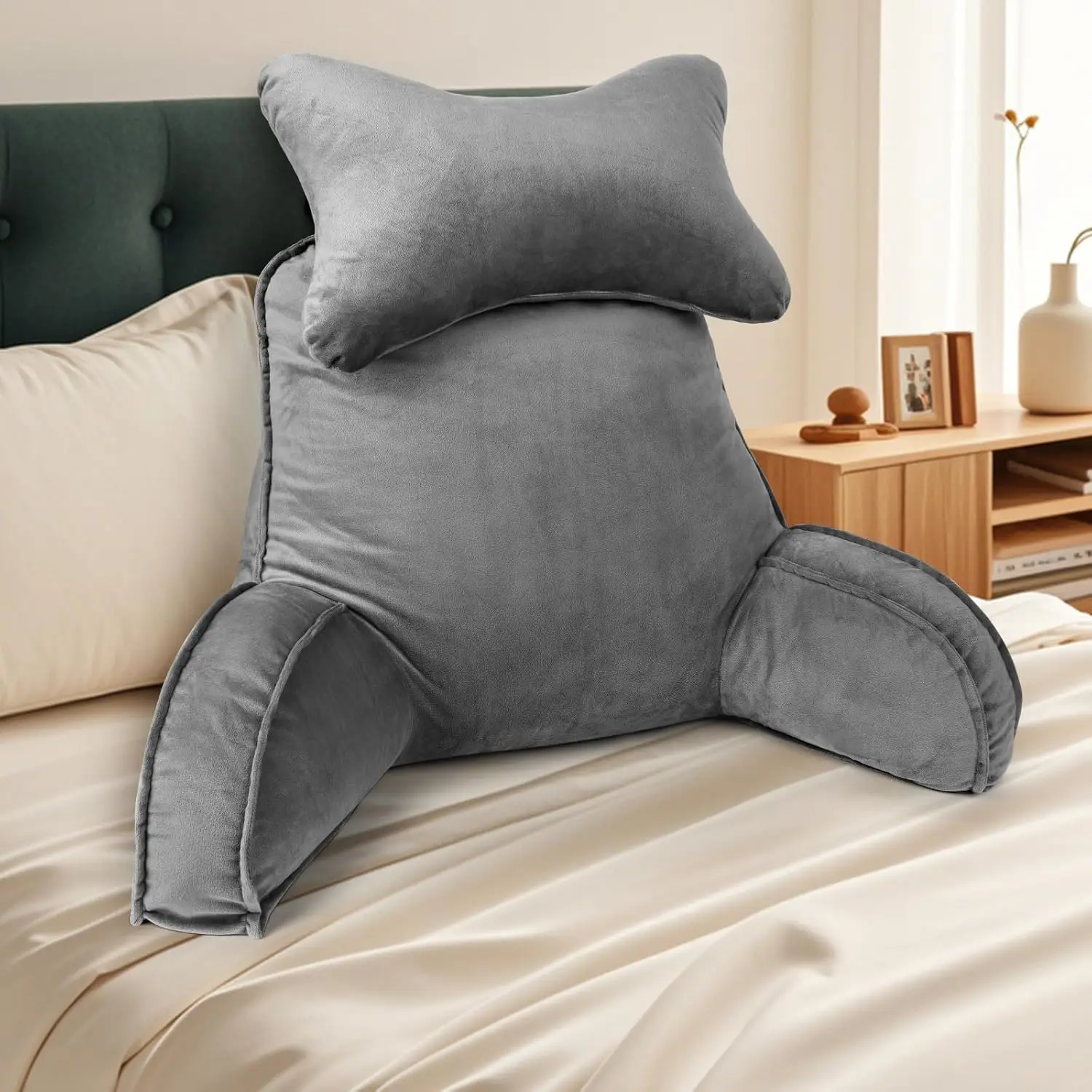 Reading Pillow Cushion with Detachable Neck Roll for Sitting in Bed Couch or Floor Backrest Reading Pillow Adult Back Pillows