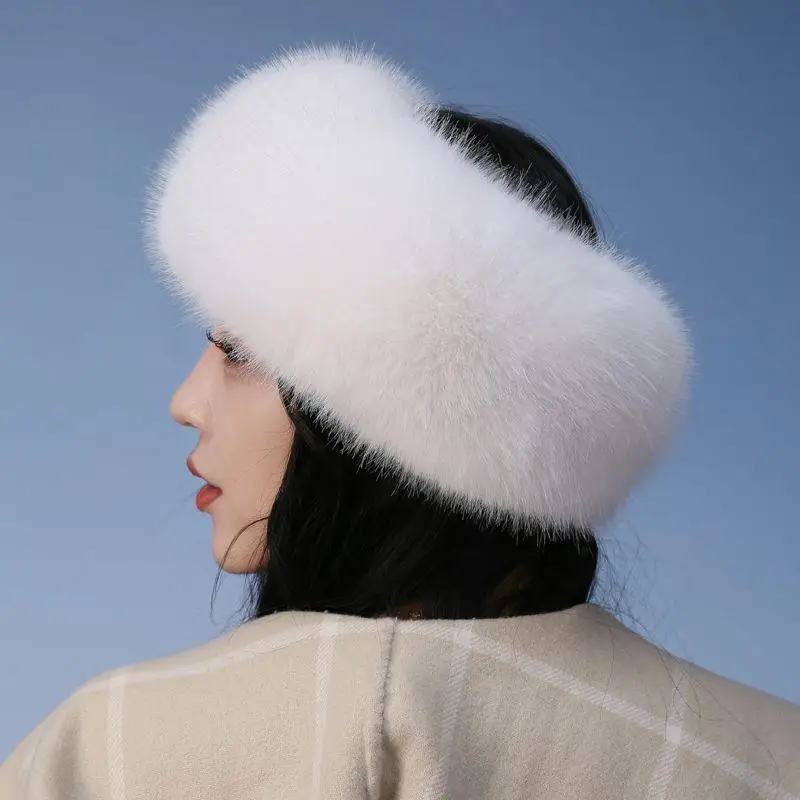 

Winter Furry Faux Fur Turban Hat Women Fluffy Plush Soft Headband Warm Outdoor Sports Wide Headwrap Elastic Ski Hat Ski Hats