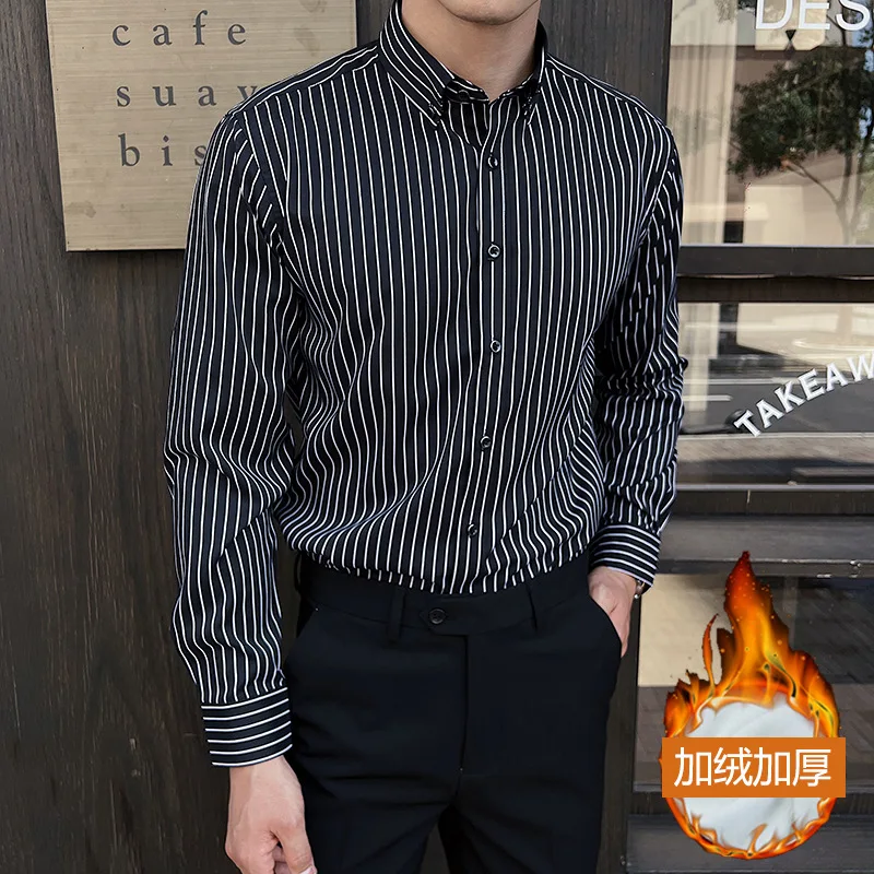 Men's Striped Long Sleeve Shirt Autumn Winter High-End British Style Business Casual Slim Fit Premium Quality Dress Shirt's