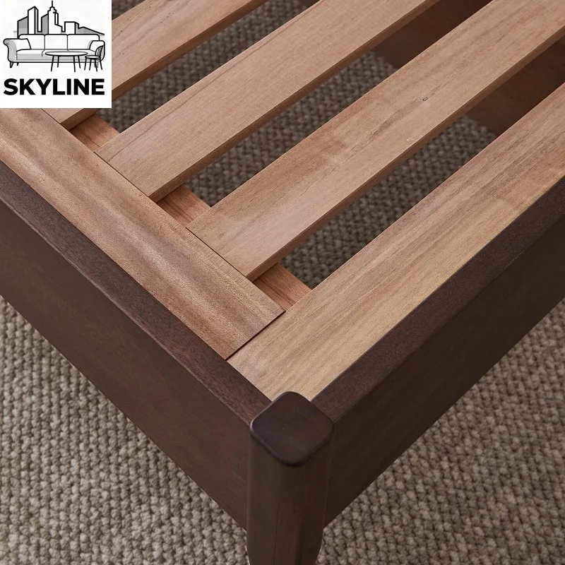 1.8m Antique Walnut Solid Wood Double Bed, Multi-size Full Wood Bedroom Furniture for Family Master Room
