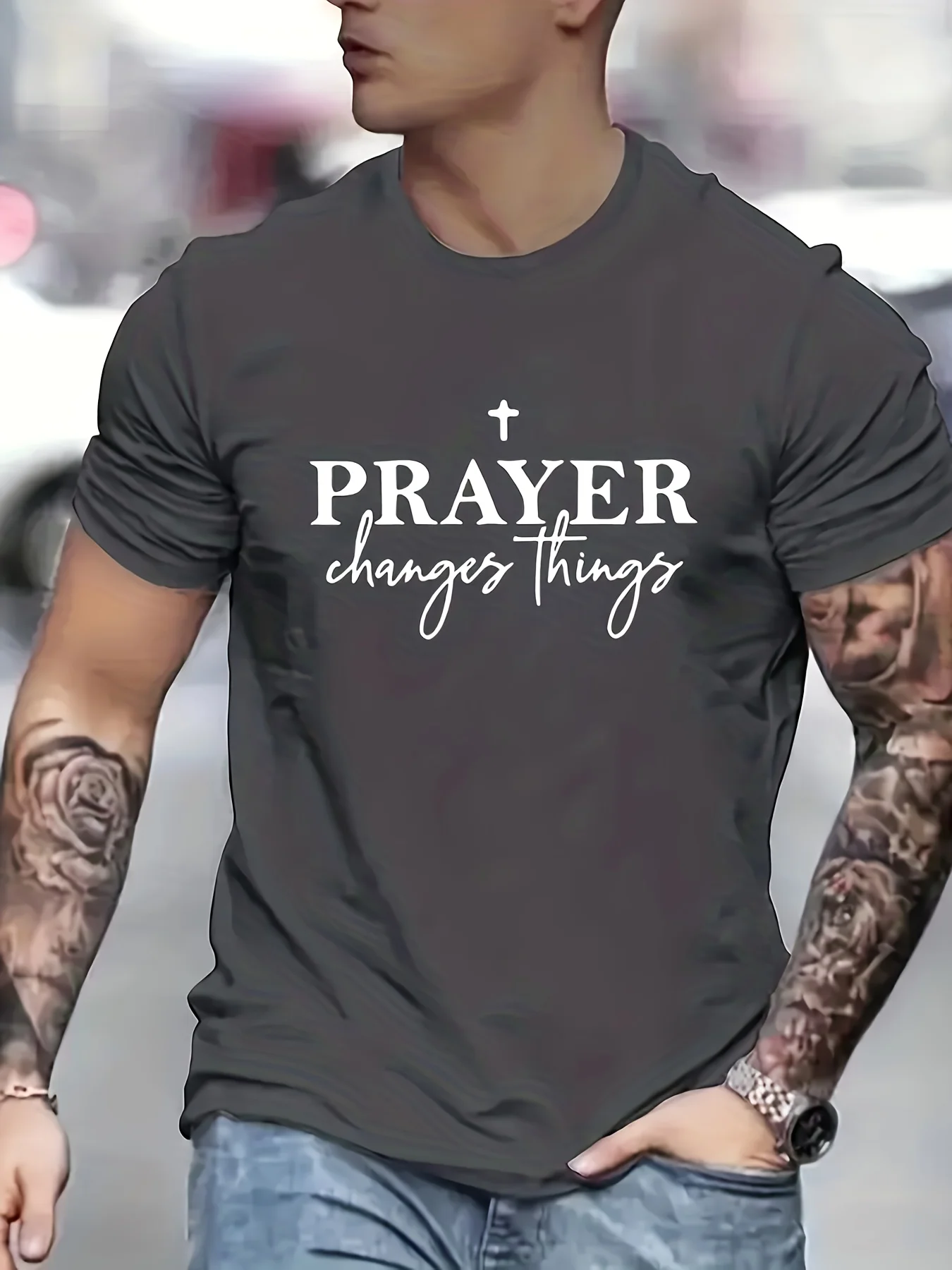 Crew Neck Short-sleeved T-shirt with The Words 