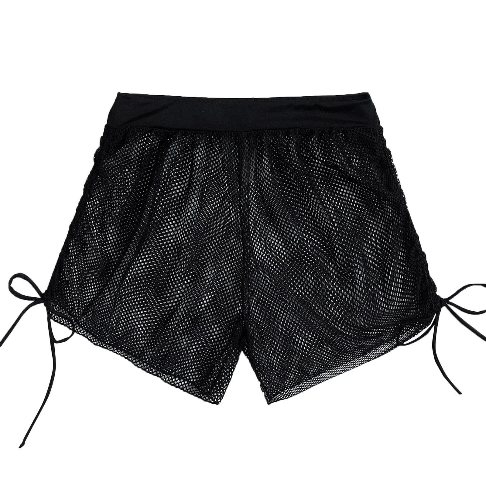 Sexy Black Mesh Women'S Swimming Trunks See-Through Mesh Sheer Swimsuit Bottom Swim Shorts Hollow Boxer Cover Ups Plus Size 5XL