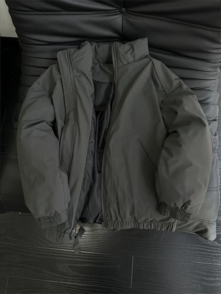 

American Sle Thiened Fce Lined Cotton Jaet Men's Winter Coat Baseball Sle Stand Collar Loose Fit Warm Outerwear