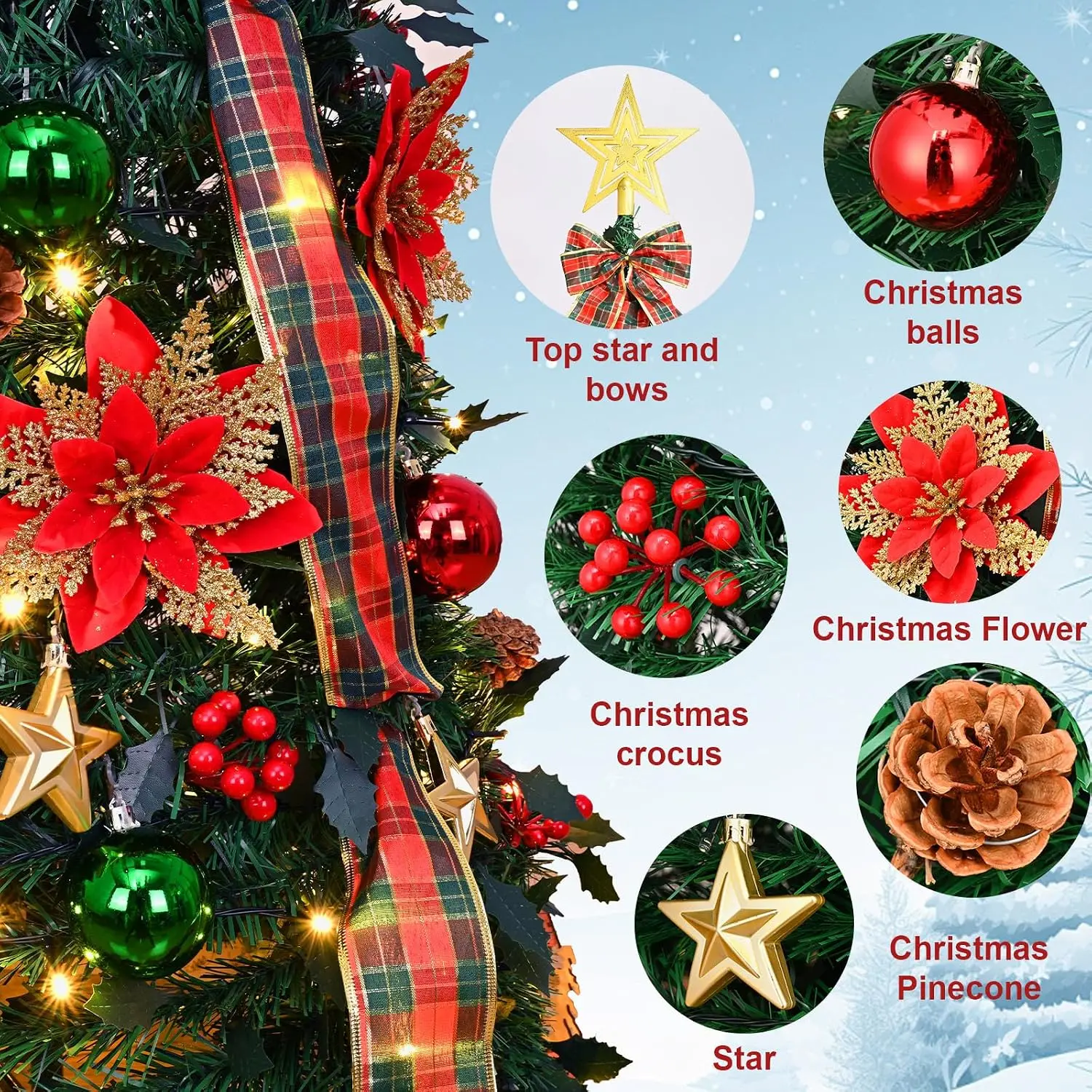 Prelit Christmas Tree 6Ft, Pop Up Christmas Tree with 200 Warm Lights