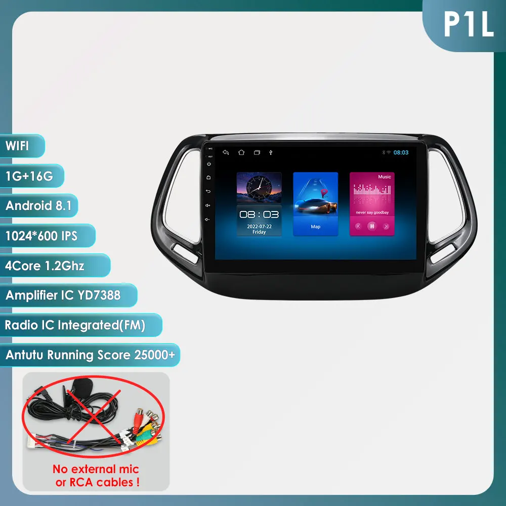 Hizpo Auto Android 14 voor Jeep Compass 2017-2020 Auto Radio Multimedia Speler GPS Navigatie Carplay Stereo 4G BT Geen 2din DVD AI