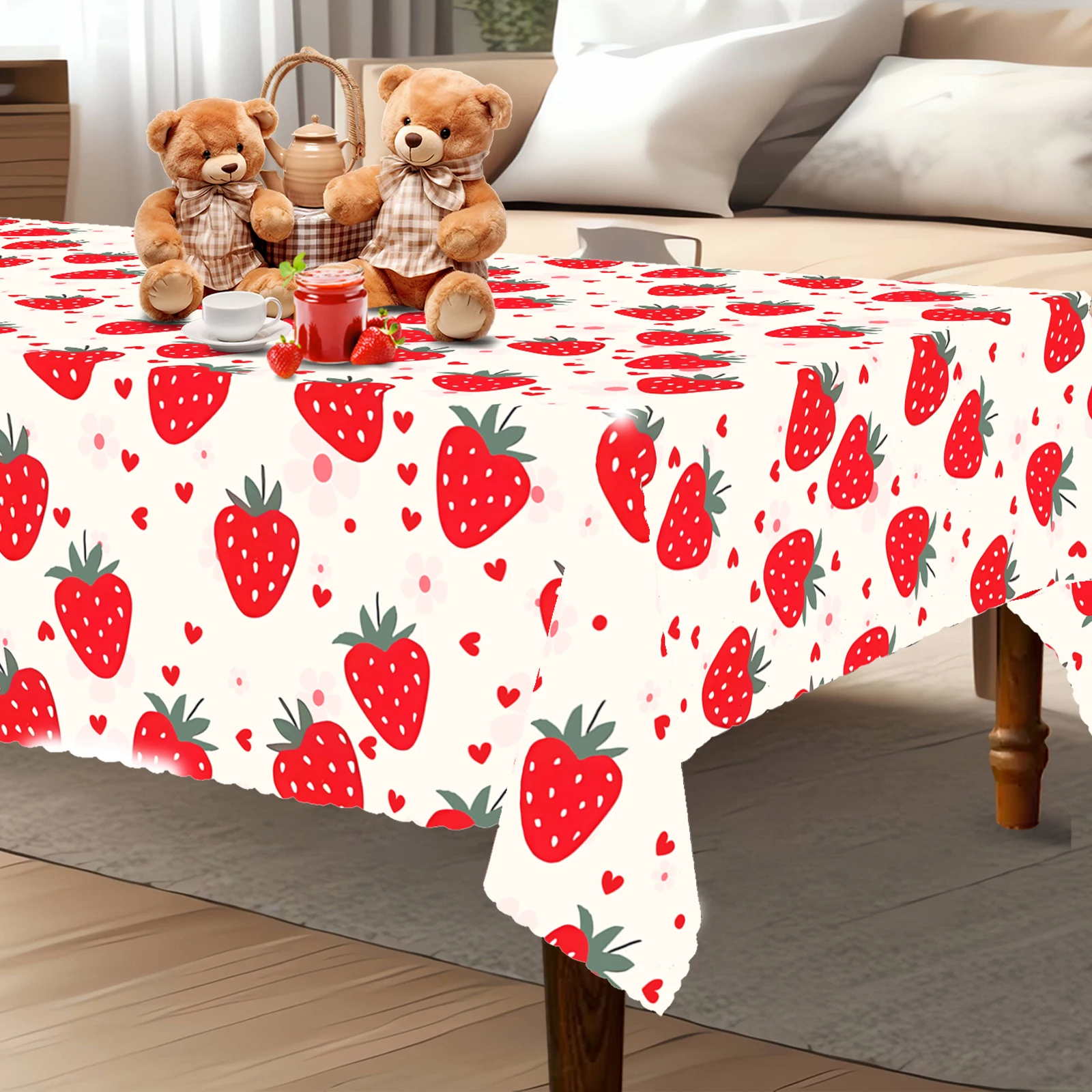 1 PC Vibrant Strawberry Rectangular Tablecloth - Perfect Decorative Home Kitchen, Party, Spring, Summer, and Holiday Celebration