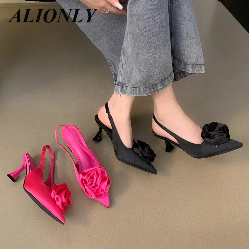 

Женские босоножки на высоком каблуке Alionly, лето 2025, новые черные женские туфли с носком