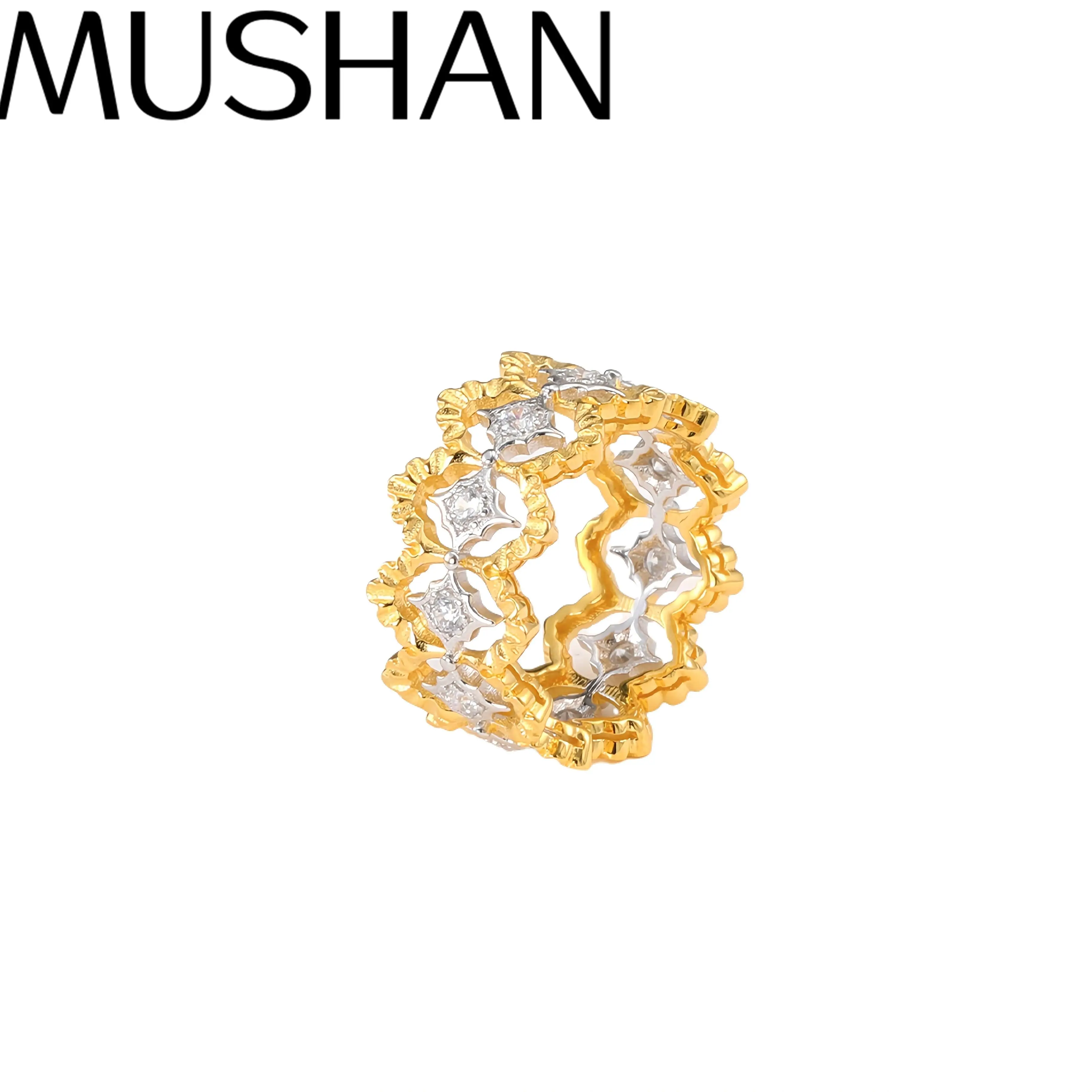 

Mushan Luxury Brand S925 925 Sterling Silver Ring 18K Gold Plated Star Hollow Ring Fashion Jewelry Accessories