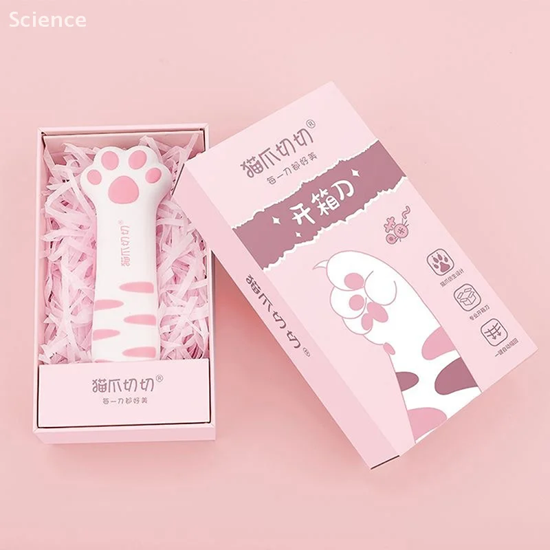 لطيف القط باو سكين صندوق القاطع القط مخلب تصميم صندوق ورقة سكين قابل للسحب القط خدش سكين كرتون شريط عزل القاطع