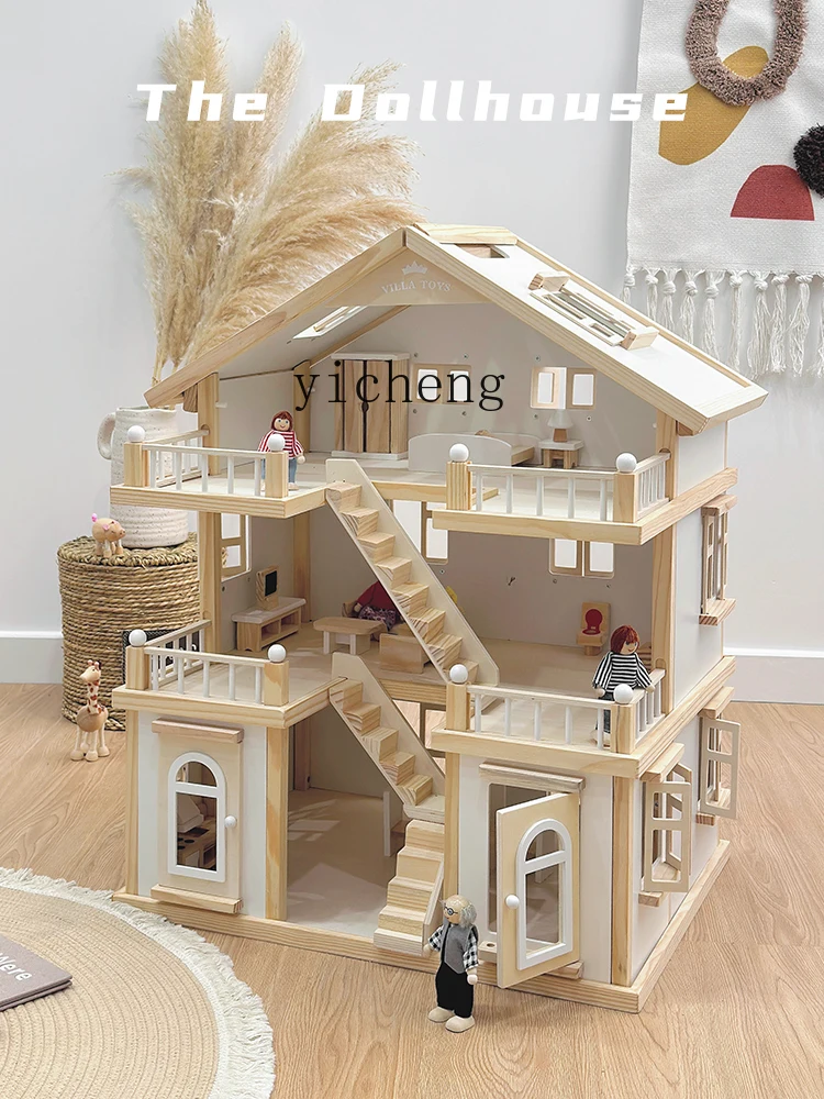 Tqh Children's Simulation Villa Doll House Toy Educational Castle Furniture Girls Playing House Room Birthday Gift