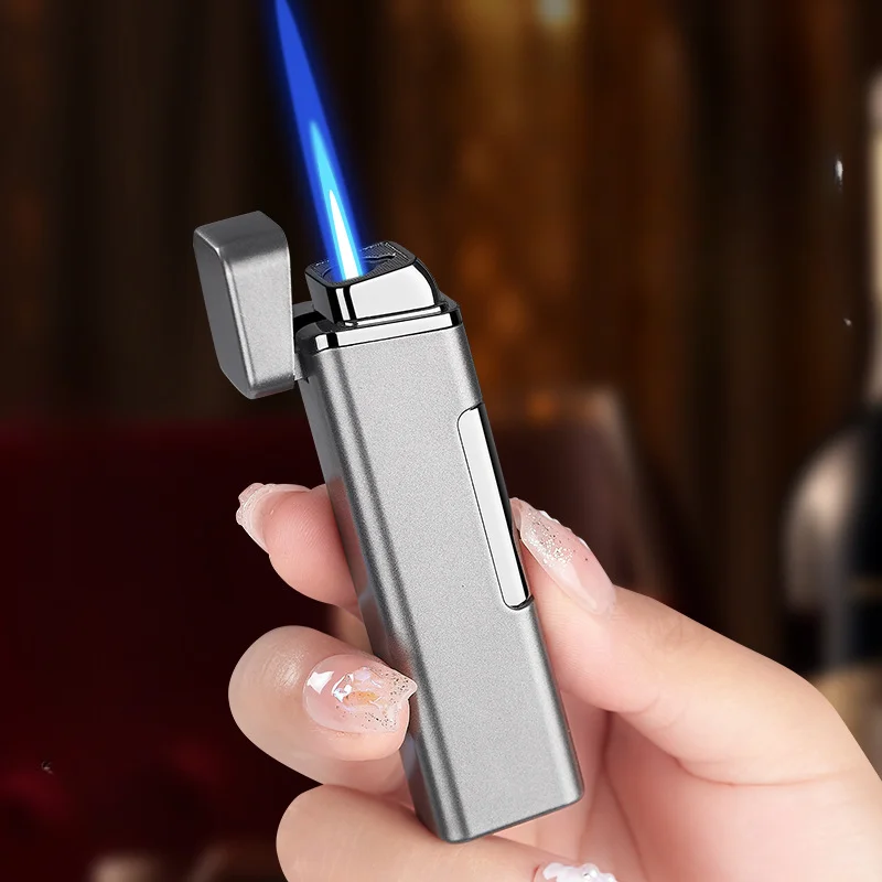 New Metal Direct Charge Blue Flame Windproof Lighter Personalized Press Direct Charge Igniting Butane Gas Inflatable Lighter