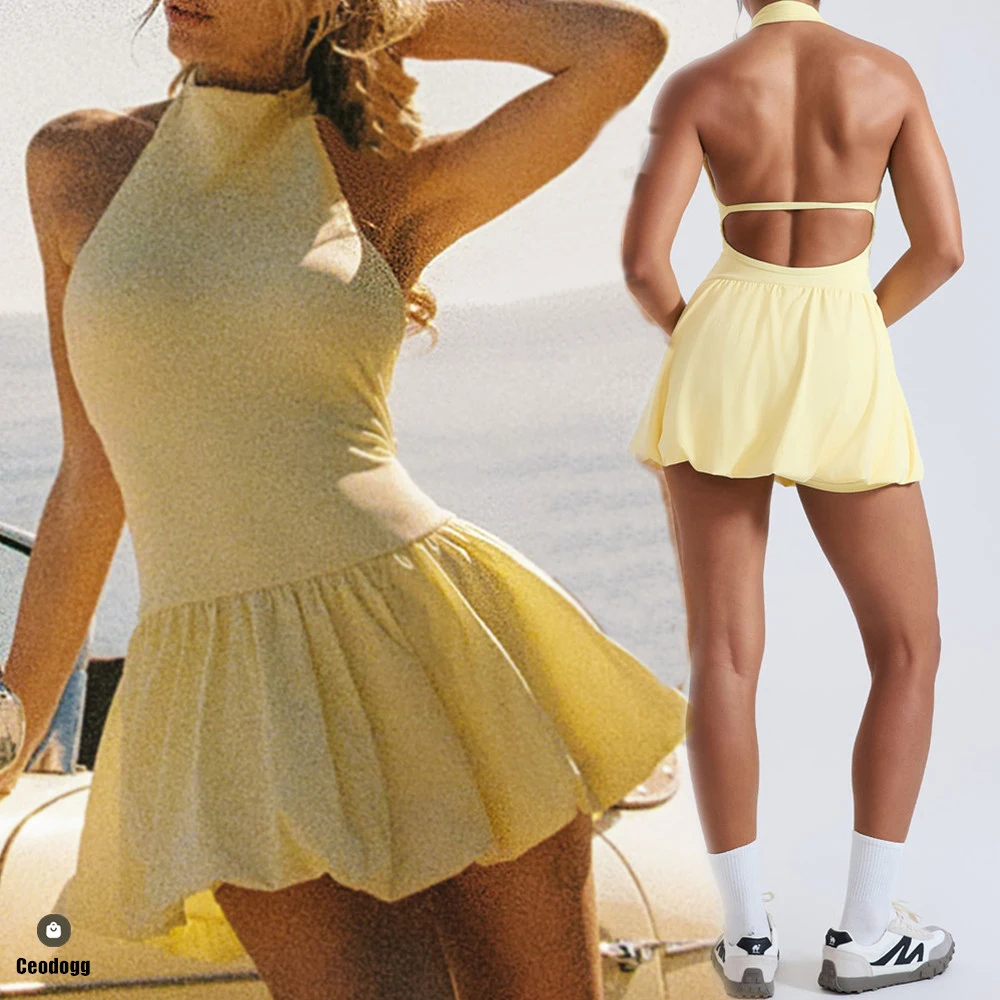 

Набор для йоги с вертикальным карманом, теннисная юбка для бега на открытом воздухе, цельный комбинезон для тенниса, платье, женская спортивная одежда для активного отдыха XP364