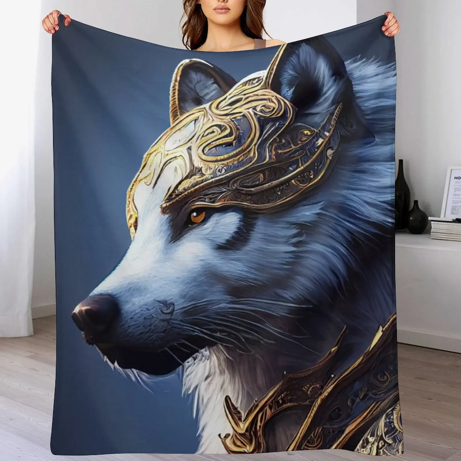 

Leader wolf in armor Throw Blanket Sleeping Bag warm winter valentine gift ideas Fashion Sofas Blankets