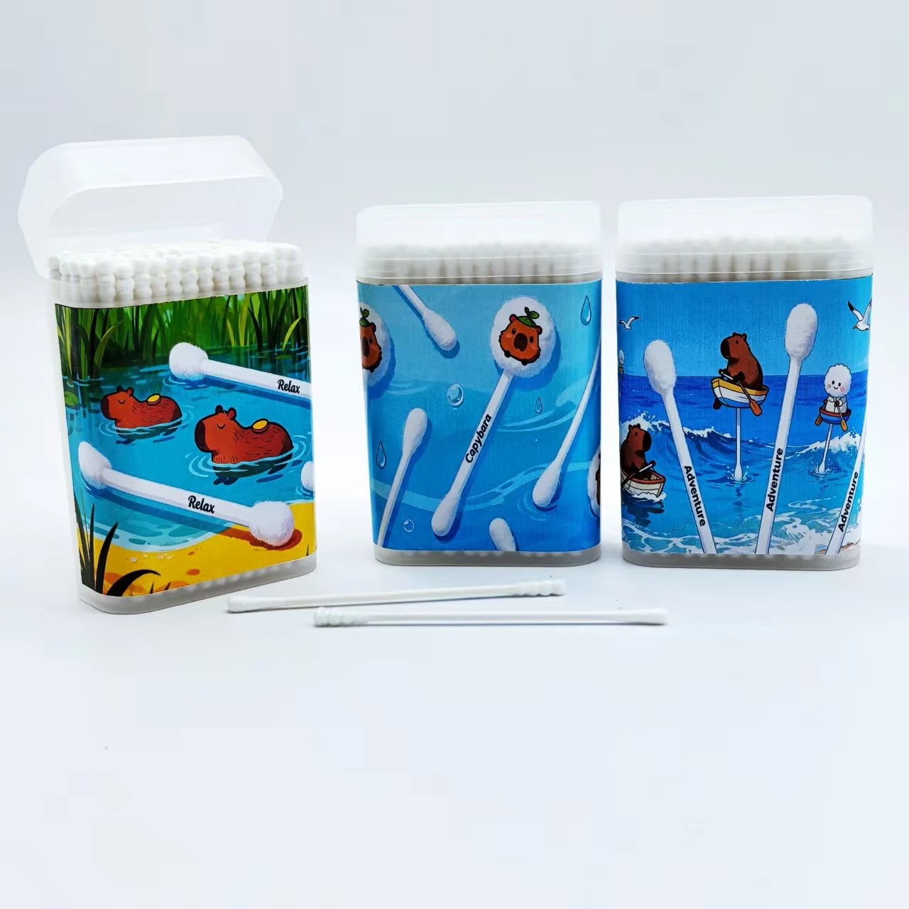 Tamponi di cotone a doppia testa con elemento Kapipbala da 300 pezzi con teste a spirale e teste rotonde e aste fini